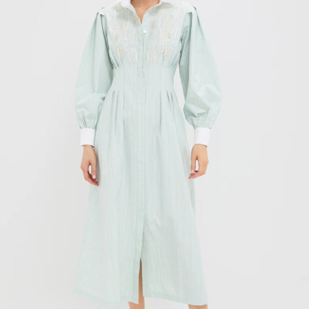 Tuckernuck Green and White Embellished Stripe Corinne Dress